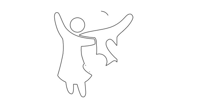 Happy family jumping animation in continuous line drawing style clip.