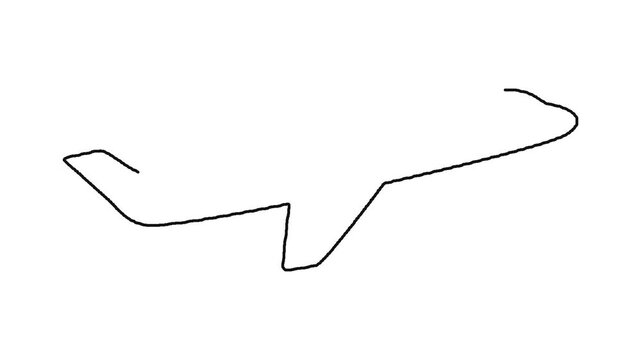 Continuous line drawing of commercial airplane in black against white bg.