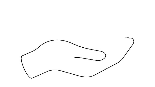 Continuous line drawing animation of heart shape resting in human palm.