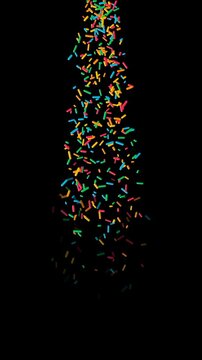 birthday sprinkles spot falling isolated alpha channel animation, happy birthday cake celebration vertical social media overlay motion design element