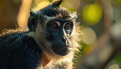 Naklejka premium Close-up Portrait of a Wild Monkey in Natural Sunlight.