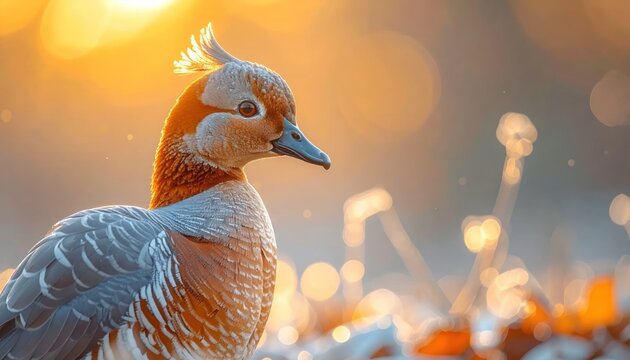 Close-up Portrait of a Ruddy Shelduck in Golden Hour Light.