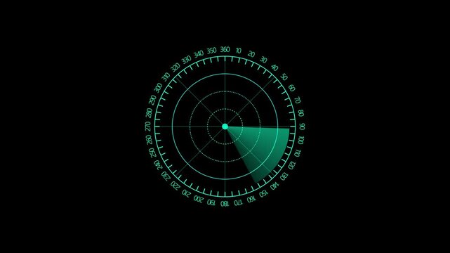 Military radar screen animation with sonar sweep on transparent background.4 k...