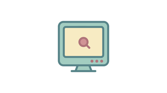 Retro computer monitor icon with pastel colors and soft outlines, UI element