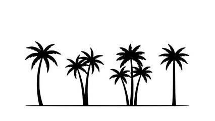 Fototapeta premium Palm Trees Silhouette Icons on Simple White Background, Tropical Travel Mood Graphic for Summer Concept Design