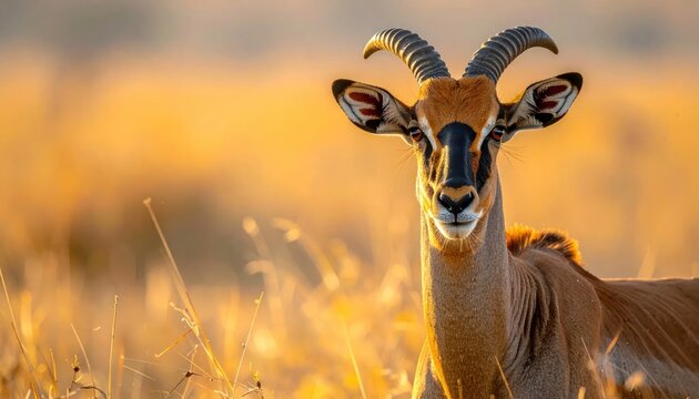 Close-up Portrait of a Majestic Antelope in Golden Hour Savannah Light.
