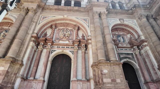 The monumental facade of Malaga Cathedral (Santa Iglesia Catedral Bas&iacute;lica de la Encarnaci&oacute;n, Cathedral of the Incarnation) is a Renaissance church in Malaga, Andalusia, southern Spain.