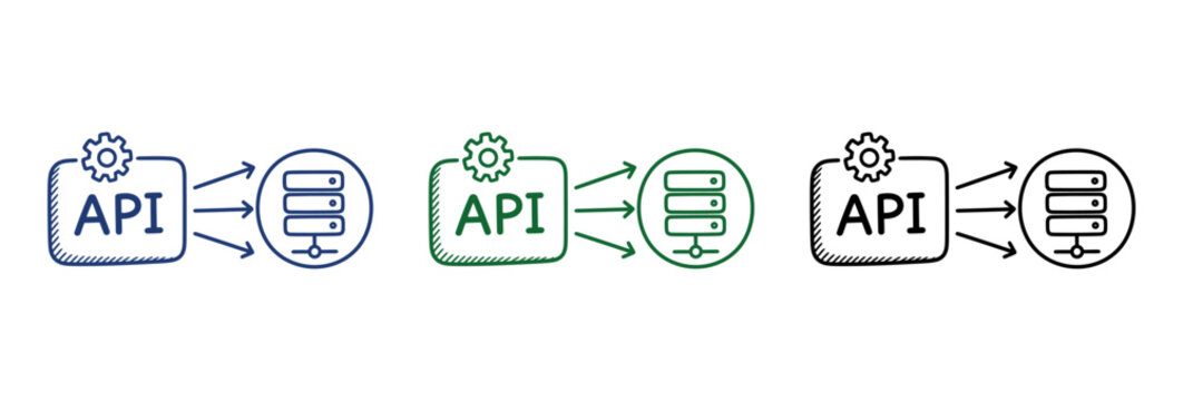 Application Programming Interface API Hand Drawn Icon Set Representing Server Data Connection.