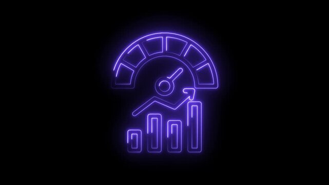 Neon gauge speedometer and bar graph rising arrow animation representing growth success... icon