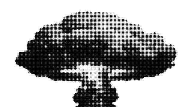 Halftone texture Black and white mushroom cloud explosion icon