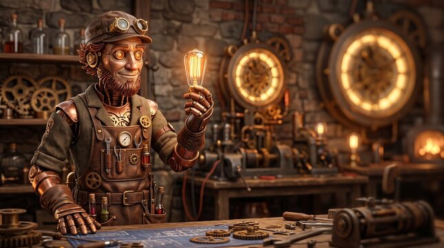 Clockwork Inventor 3D Render for Technology and Innovation Halloween Marketing