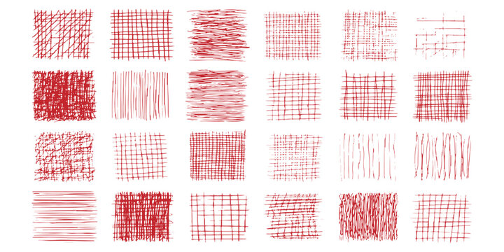 Red hand drawn sketch grid lines and crosshatch scribble textures vector graphic background design illustration.