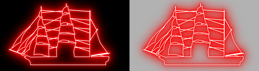 Neon Sailing Ship Transparent Background PNG Artwork, Glowing Neon Pirate Ship Transparent Background PNG, Red Neon Sailing Vessel Transparent Background PNG © PNG Craft