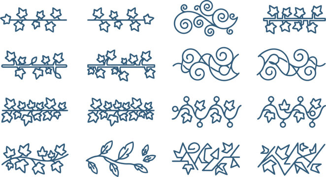Decorative Floral Vine Border Ornaments and Elegant Leaf Swirl Vector Elements for Wedding Invitations, Greeting Cards & Page Dividers (EPS)