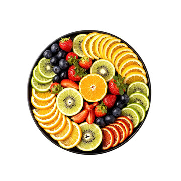 Fresh fruit platter assortment overhead view as clean cutout