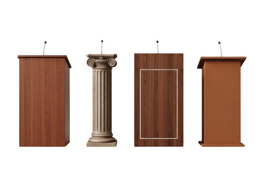 Wooden cabinet and doric column on a white wall isolated on transparent background