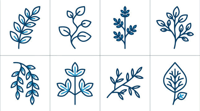 Minimalist Botanical Leaf and Branch Line Art Vector Icons for Organic Branding, Eco Friendly Packaging & Floral Design (EPS)
