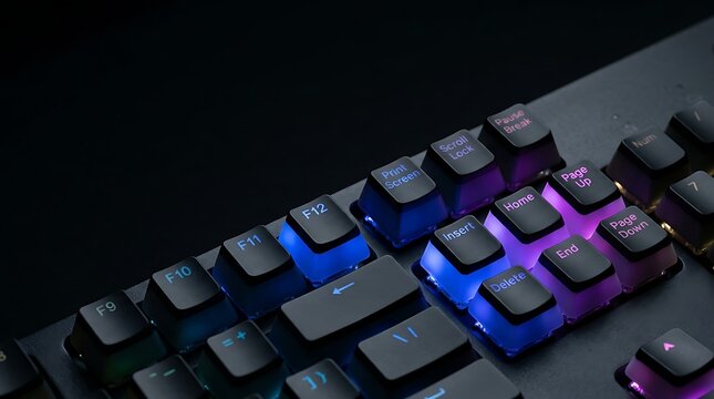 Mechanical gaming keyboard with blue and purple rgb lighting
