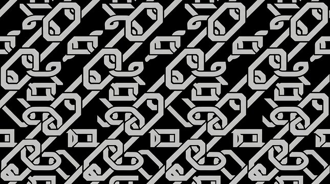 Geometric interlocking knot pattern in black and grey