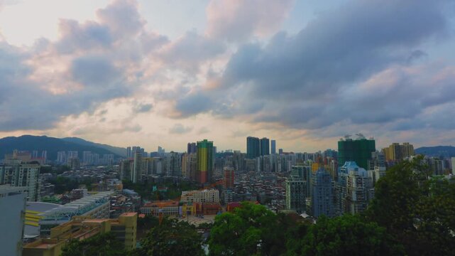 Panoramic view of Macau cityscape featuring casino hotels and urban skyline