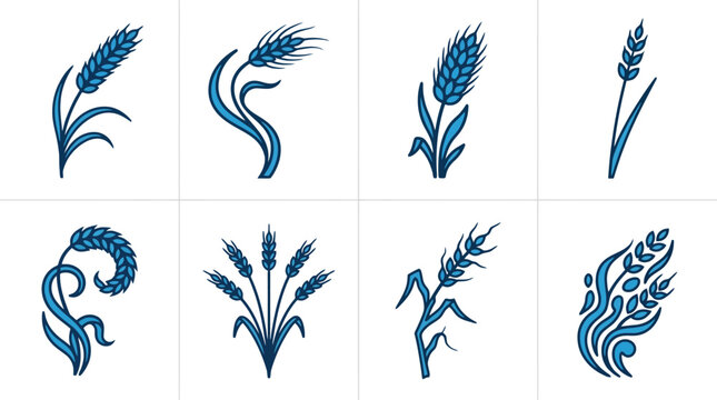Organic Wheat Ear and Grain Stalk Vector Icon Set for Agricultural Branding, Bakery Packaging & Farm Product Labels (EPS)
