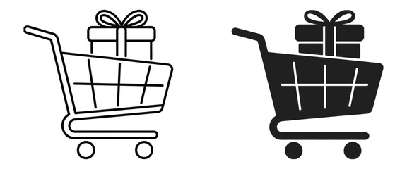 Shopping cart gift box icon set, e-commerce purchase symbols ©   