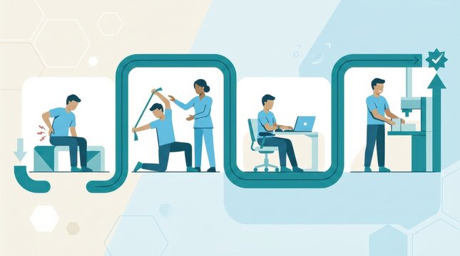 Workers engage in exercises and activities aimed at improving posture and preventing injuries in a wellness-focused environment for better health.