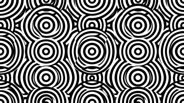 Monochrome concentric circle geometric pattern with optical illusion