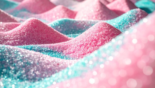 Shimmering Pastel Waves Abstract Landscape of Pink and Teal Glittering Particles with Soft Shadows and Dreamy Texture