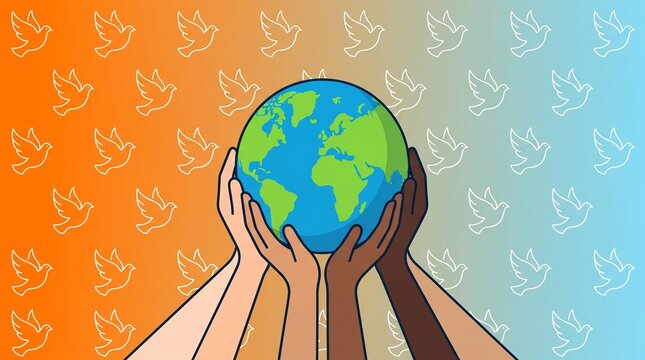 Hands holding green and blue globe illustration