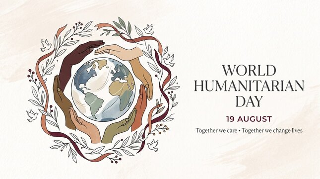 World humanitarian day illustration with globe and leaves