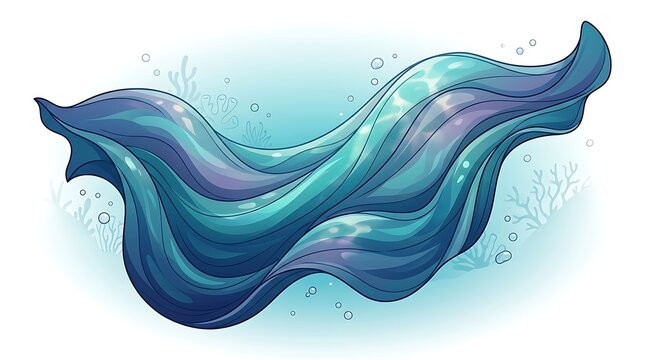 Abstract flowing blue wave illustration with bubbles and coral