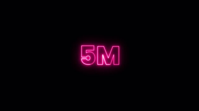 5M glowing animation,5M views like and comment animation, 5 Million achievement for social media 4K video animation with alpha channel.