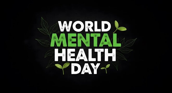 World mental health day awareness graphic with botanical elements