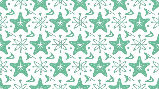 Teal mid century modern atomic seamless pattern on white