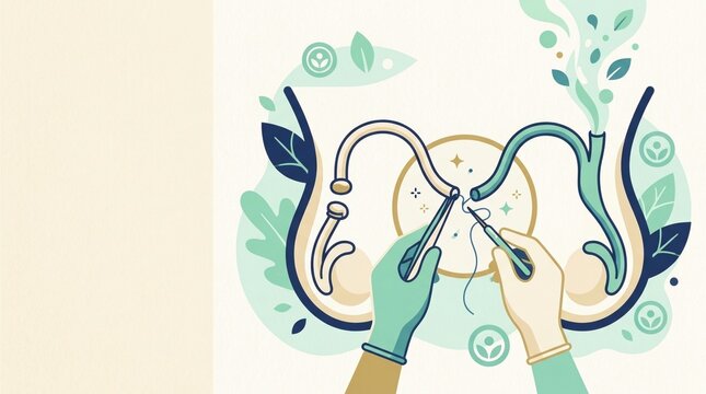 Hands perform microsurgery for vasectomy reversal, emphasizing male fertility and reproductive health.