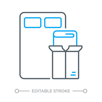 Home relocation service two color line icon. House packing solutions. Modern residential moving bicolor outline symbol. Duotone linear pictogram. Isolated illustration. Editable stroke