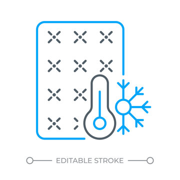 Smart cooling sleep tech two color line icon. Thermal regulation bedding. Climate control mattress bicolor outline symbol. Duotone linear pictogram. Isolated illustration. Editable stroke