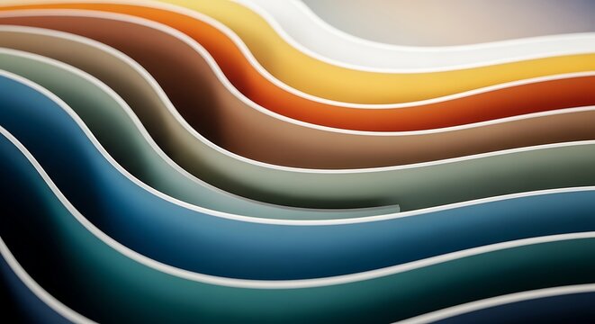 Abstract waves of colorful layered paper sheets with abstract, colorful