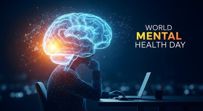 World mental health day concept brain network and person working