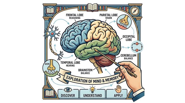 Educational diagram of human brain functions and neurological systems