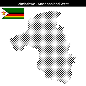 Map of Zimbabwe region Mashonaland-West in medium sized cross shaped dots