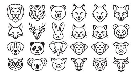 Obraz premium Set of animal head icons for wildlife design in outline style with wildlife collection elephant