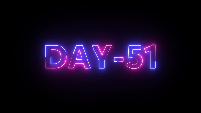Day 51 text neon animation on black background. neon day 51.
