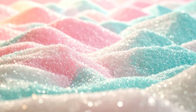 Abstract Pastel Pink and Blue Glittering Sugar Crystals Forming a Soft Sand Dune Landscape Texture