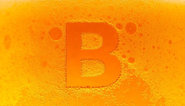 Close-up macro view of a refreshing beverage with a prominent embossed letter B on the surface
