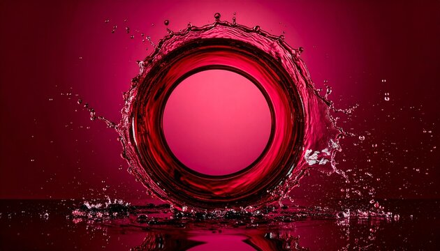 Splashing Red Liquid Forming a Perfect Circle on a Reflective Surface