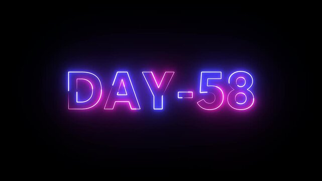 Day 58 text neon animation on black background. neon day 58.