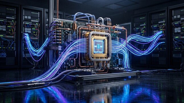 High-Tech Quantum Computer Hardware with Blue Fiber Optics