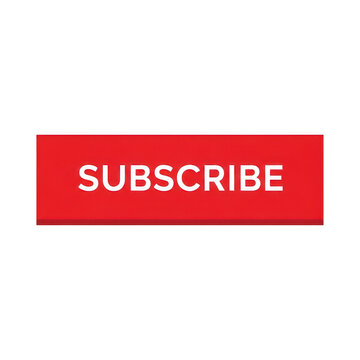 Red subscribe button icon for social media isolated on transparent background